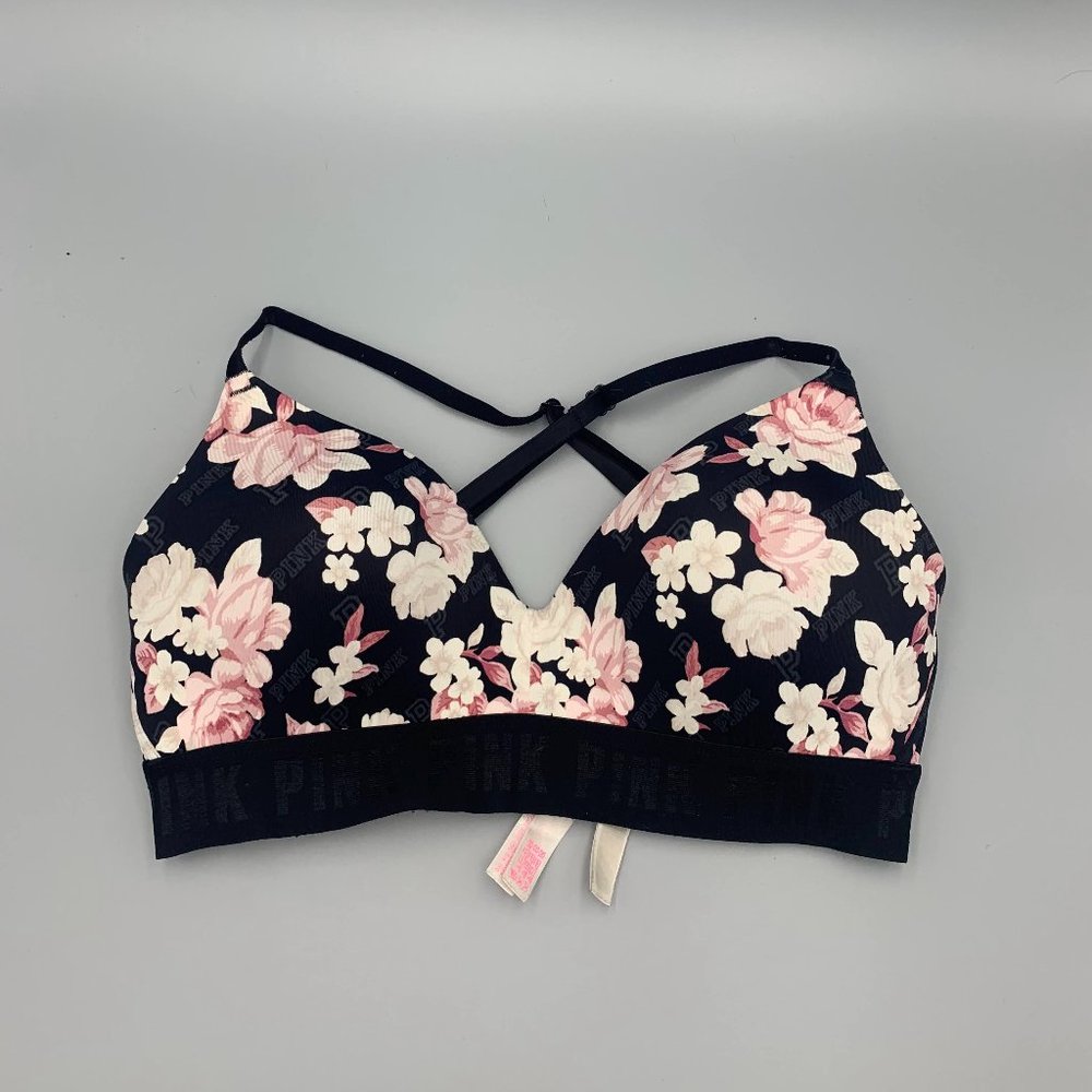 Black Floral Wireless Victoria's Secret PINK Bra